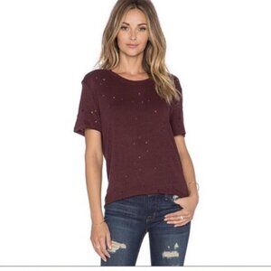 IRO Maroon Clay Linen Distressed Short Sleeve Tee